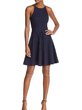 Aqua Women’s Navy Blue Corset Tie Fit Flare Fitted Summer Knee Length Dress S